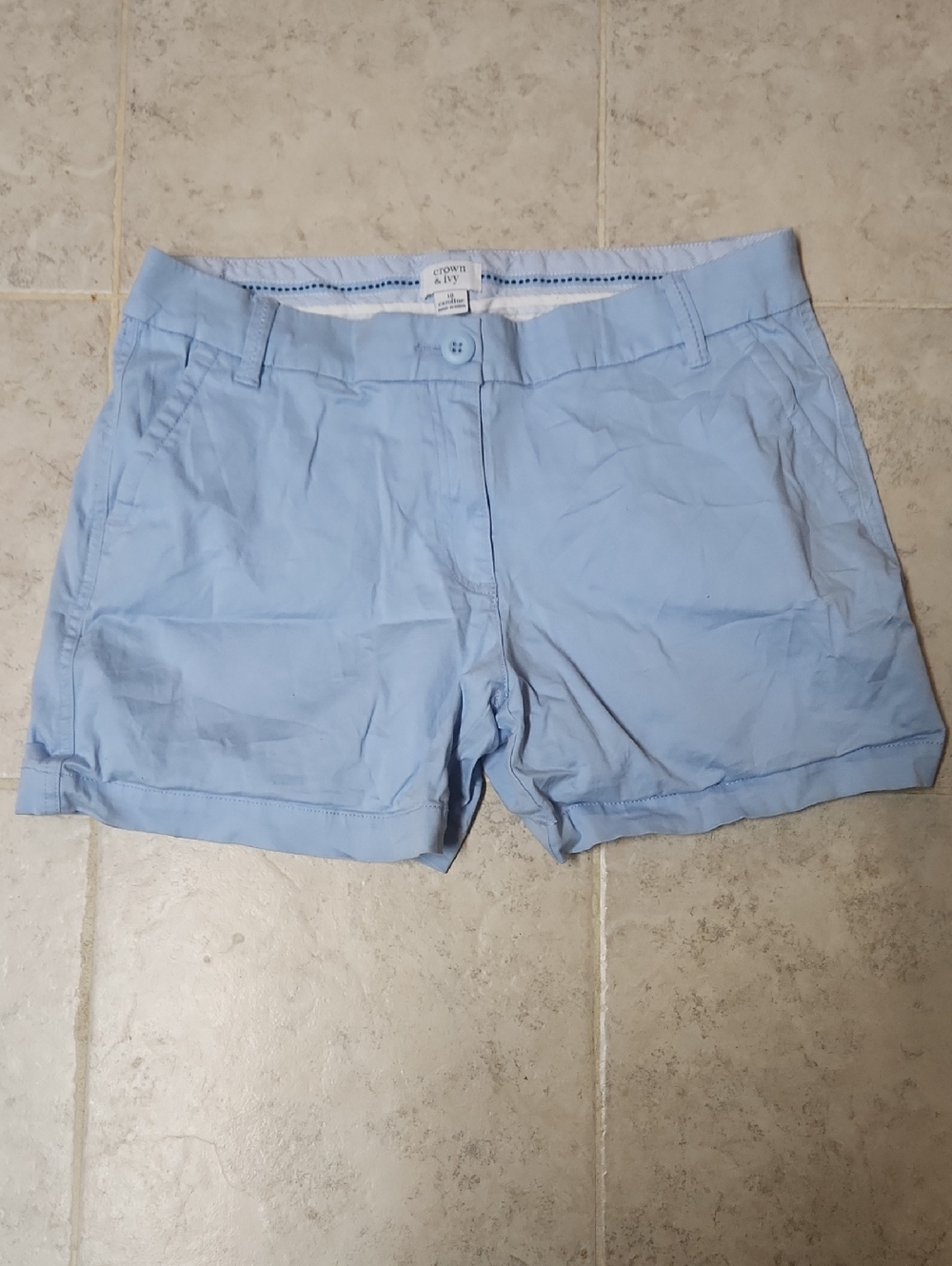 crown & ivy Light Blue Cotton Blend Women's Shorts
